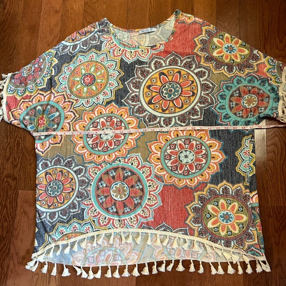 Bohemian Mandala Print Multicolor Swim Cover-Up with Tassels. One size. - Picture 7 of 9